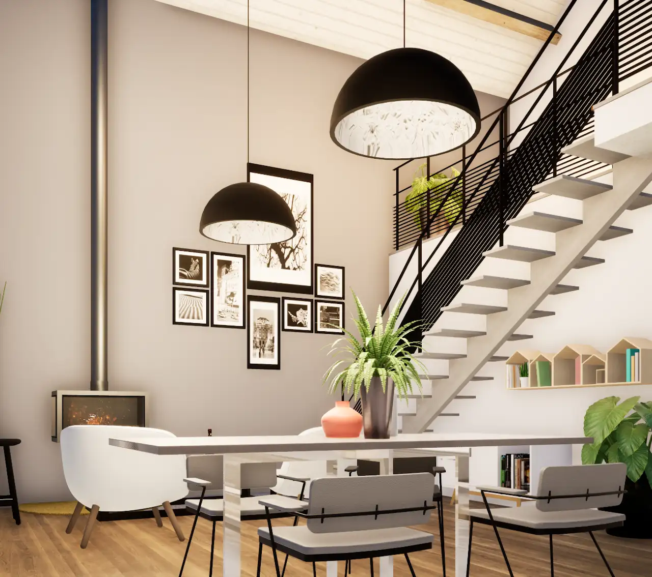 Vue 3d intérieur maison T3