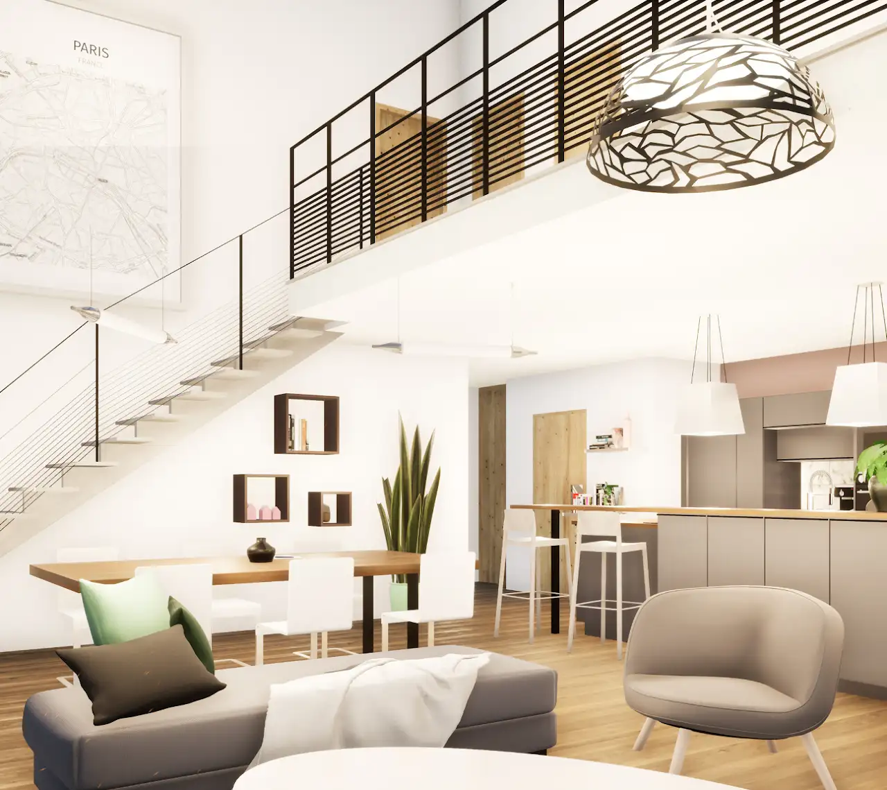 Vue 3d intérieur maison T5